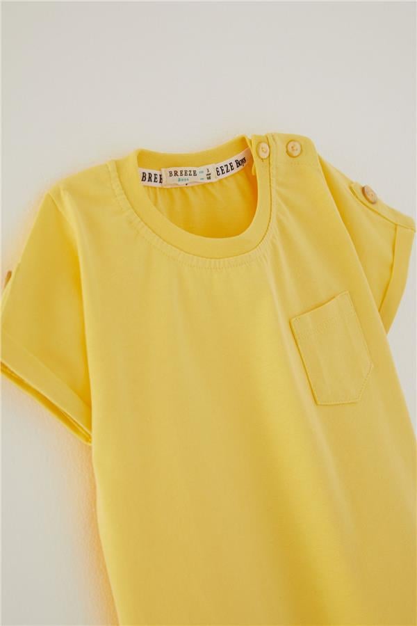 Baby Boy T-Shirt with Pockets, Buttoned Sleeves, Yellow (9 Months-3 Years)