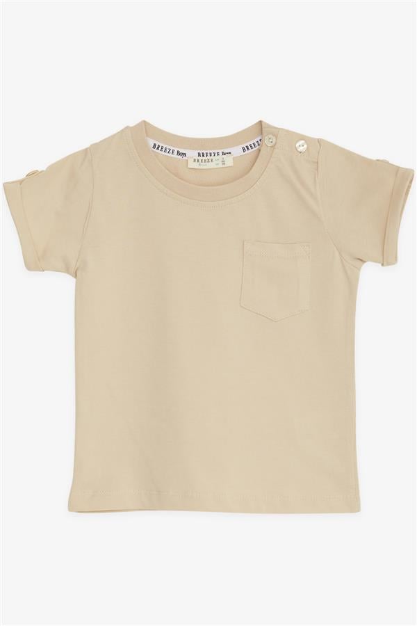 Baby Boy T-Shirt with Pockets and Buttoned Sleeves, Beige (9 Months-3 Years)
