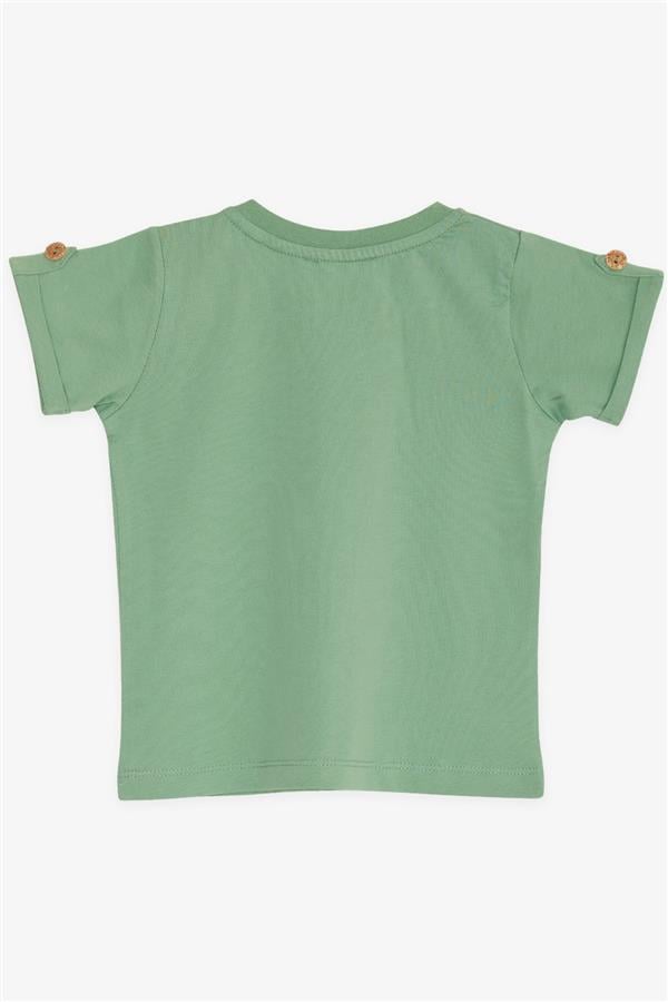 Baby Boy T-Shirt with Pockets and Buttoned Sleeves, Mint Green (9 Months-3 Years)