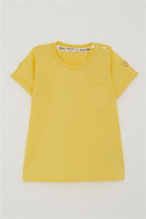 Baby Boy T-Shirt with Pockets, Buttoned Sleeves, Yellow (9 Months-3 Years)