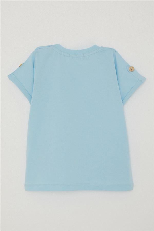 Baby Boy T-Shirt with Pockets and Button Details on Sleeves, Light Blue (9 Months-3 Years)