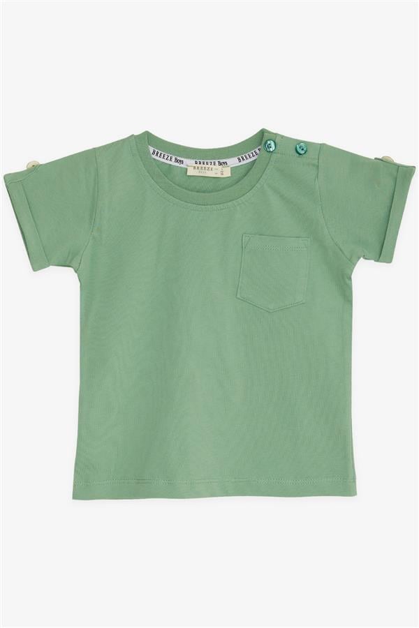Baby Boy T-Shirt with Pockets and Buttoned Sleeves, Mint Green (9 Months-3 Years)