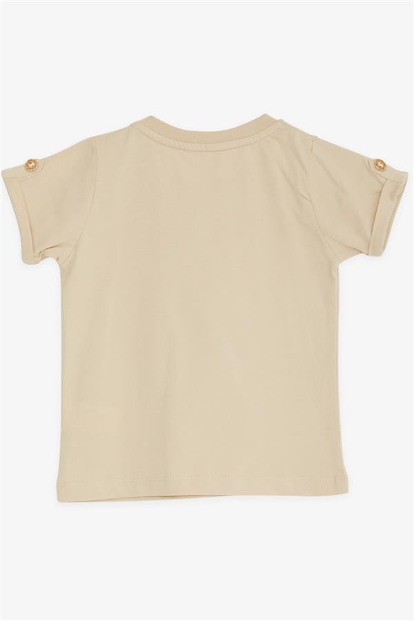 Baby Boy T-Shirt with Pockets and Buttoned Sleeves, Beige (9 Months-3 Years)