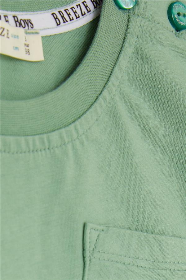 Baby Boy T-Shirt with Pockets and Buttoned Sleeves, Mint Green (9 Months-3 Years)