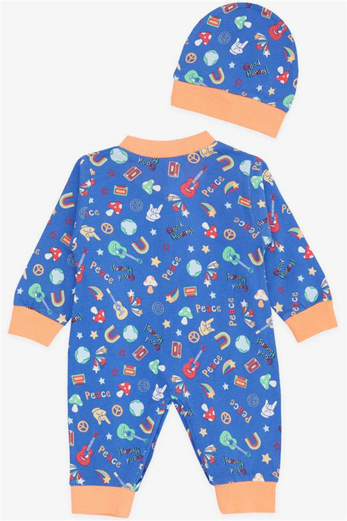 Baby Boy Romper, Peace Theme, Navy Blue (0-6 Months)