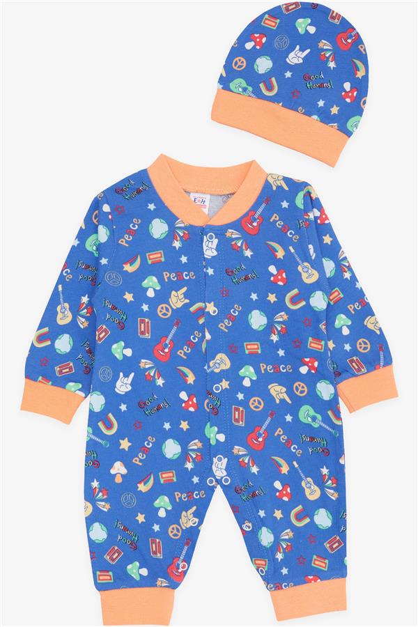 Baby Boy Romper, Peace Theme, Navy Blue (0-6 Months)