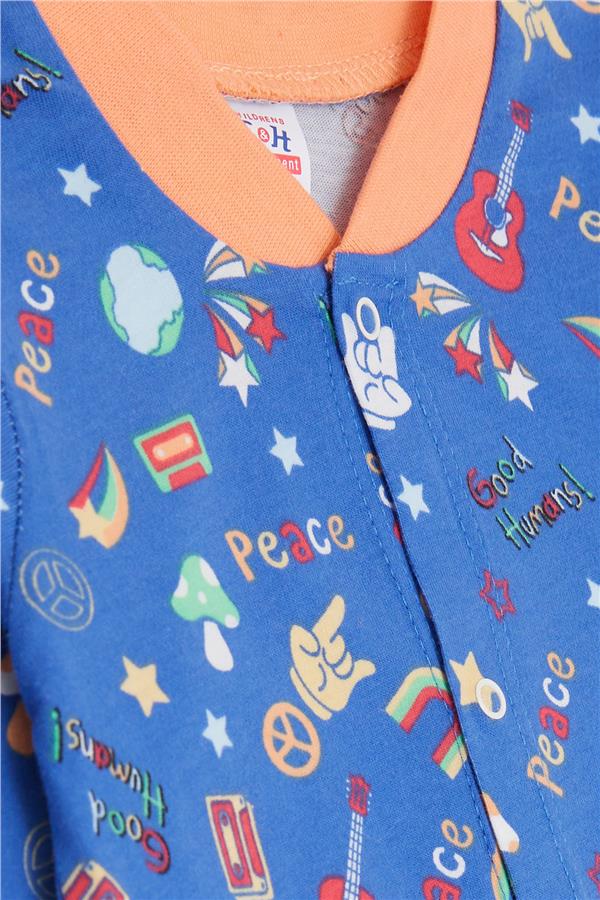 Baby Boy Romper, Peace Theme, Navy Blue (0-6 Months)
