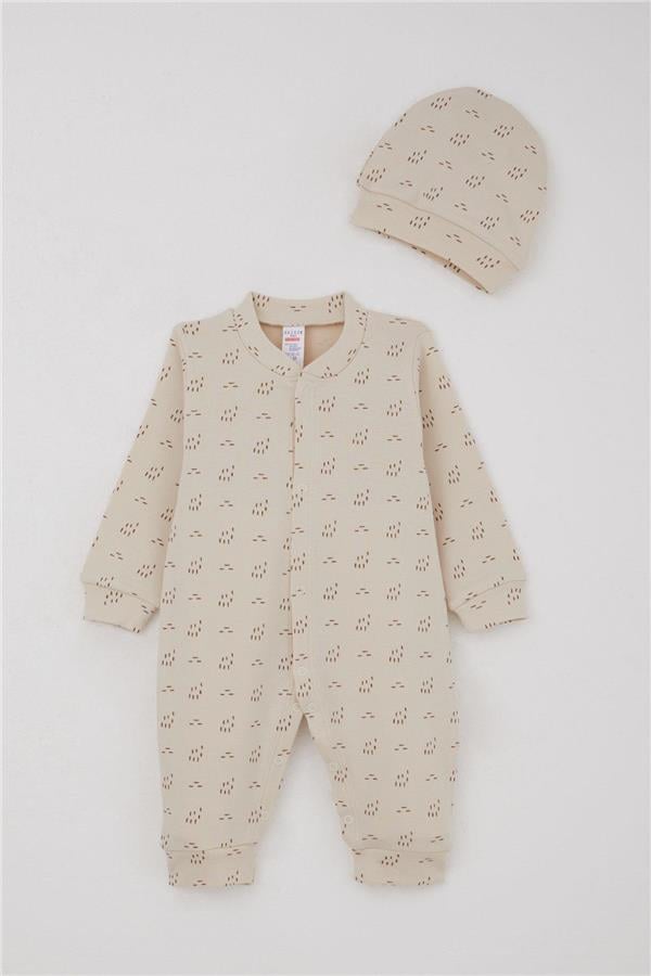 Baby Boy Romper, Patterned Beige (0-6 Months)
