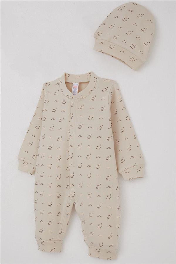 Baby Boy Romper, Patterned Beige (0-6 Months)