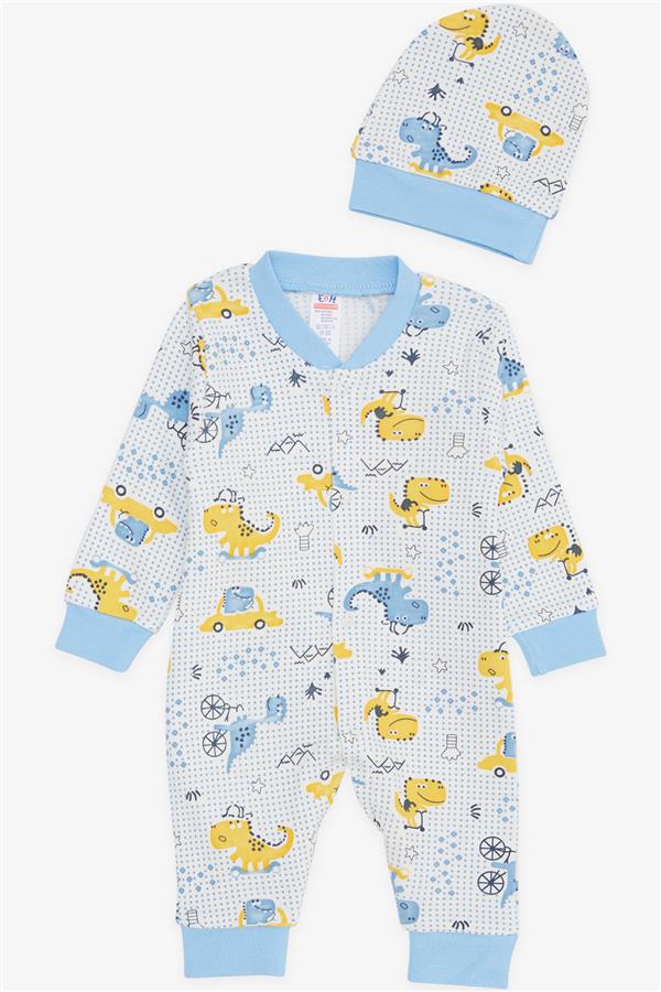 Baby Boy Romper Fun Dinosaur Design White (0-6 Months)