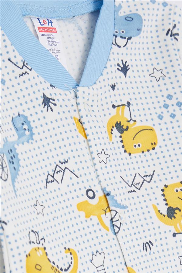 Baby Boy Romper Fun Dinosaur Design White (0-6 Months)