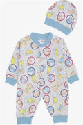 Baby Boy Romper with Cute, Lively Kitten Pattern, Light Grey Melange (0-6 Months)