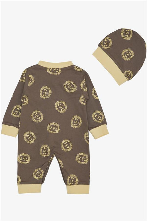Baby Boy Romper with Cute Lion Pattern, Mink Color (0-6 Months)