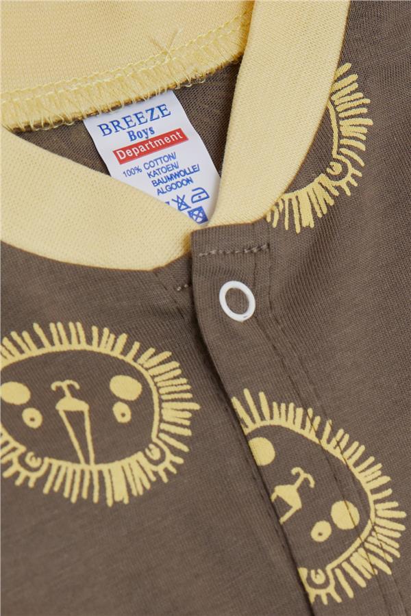 Baby Boy Romper with Cute Lion Pattern, Mink Color (0-6 Months)