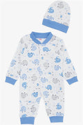 Baby Boy Romper with Cute Baby Elephant Pattern, White (0-6 Months)