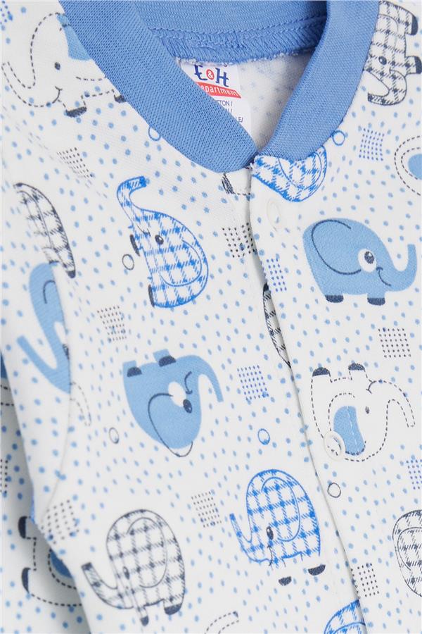 Baby Boy Romper with Cute Baby Elephant Pattern, White (0-6 Months)