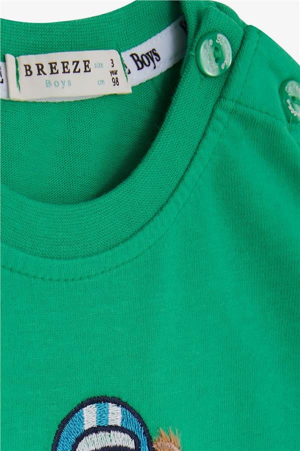Baby Boy Long-Sleeve T-Shirt with Teddy Bear Print and Embroidered Text, Green (9 Months-3 Years)
