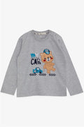 Baby Boy Long-Sleeve T-Shirt with Teddy Bear Print and Embroidered Text, Grey Melange (9 Months-3 Years)