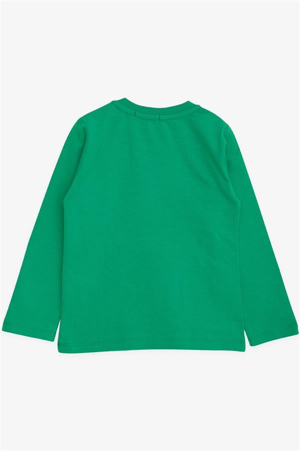 Baby Boy Long-Sleeve T-Shirt with Teddy Bear Print and Embroidered Text, Green (9 Months-3 Years)
