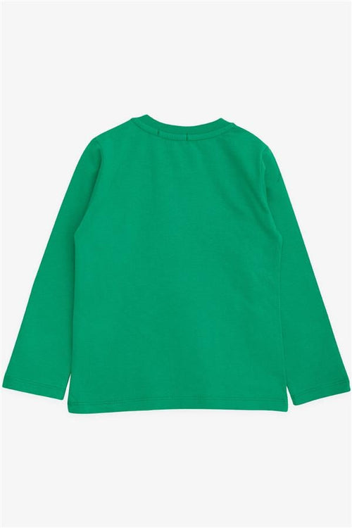 Baby Boy Long-Sleeve T-Shirt with Teddy Bear Print and Embroidered Text, Green (9 Months-3 Years)