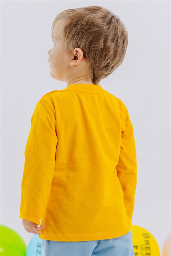 Baby Boy Long-Sleeve T-Shirt with Teddy Bear Print and Embroidered Text, Yellow (9 Months-1 Years)