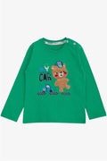 Baby Boy Long-Sleeve T-Shirt with Teddy Bear Print and Embroidered Text, Green (9 Months-3 Years)