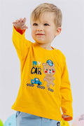 Baby Boy Long-Sleeve T-Shirt with Teddy Bear Print and Embroidered Text, Yellow (9 Months-1 Years)