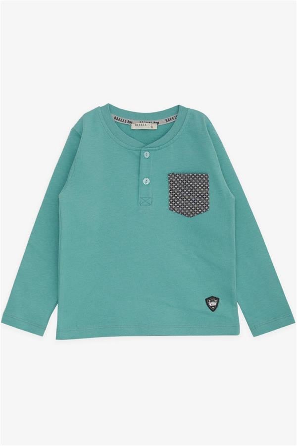 Baby Boy Long-Sleeve T-Shirt with Pockets, Buttons, and Emblem, Mint Green (9 Months-1.5 Years)