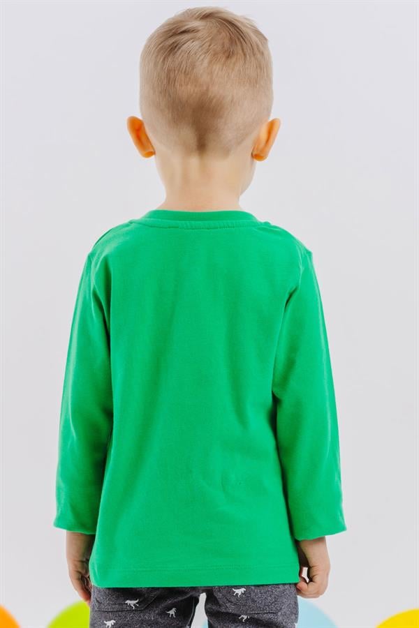 Baby Boy Long-Sleeve T-Shirt with Pockets, Buttons, and Emblem, Green (9 Months-3 Years)