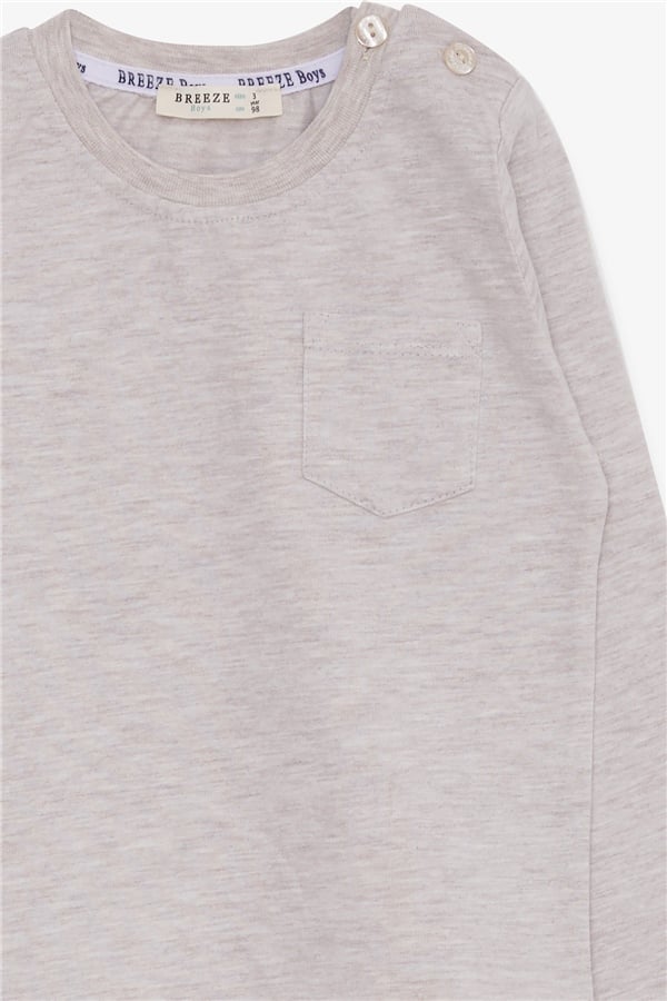 Baby Boy Long-Sleeved T-Shirt with Pockets, Beige Melange (9 Months-3 Years)