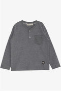 Baby Boy Long-Sleeve T-Shirt with Pockets, Buttons, and Emblem, Dark Grey Melange (9 Months-3 Years)