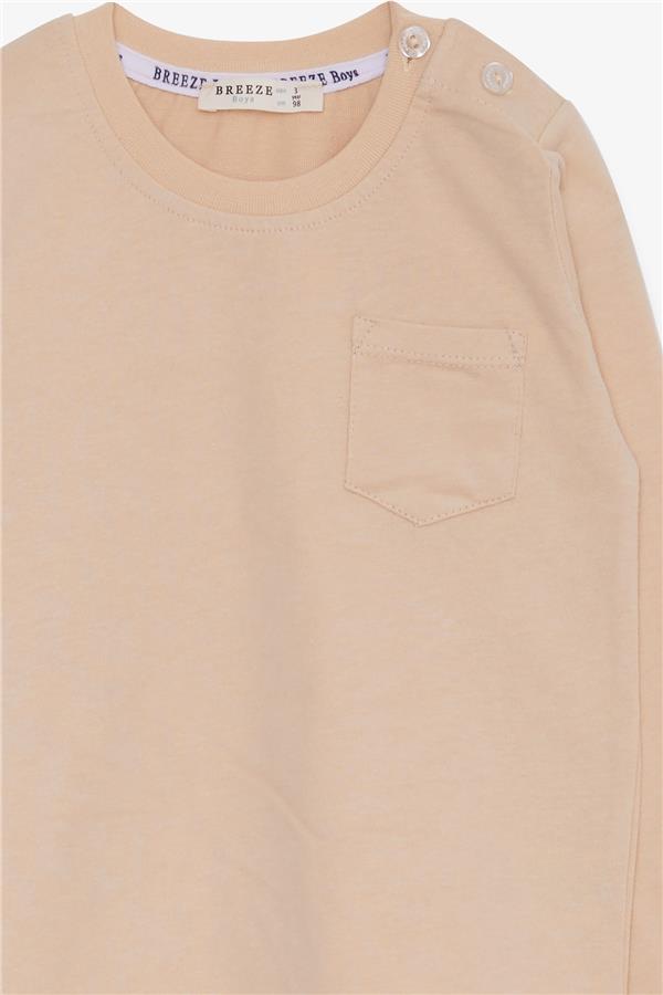 Baby Boy Long-Sleeved T-Shirt with Pockets, Beige (9 Months-3 Years)