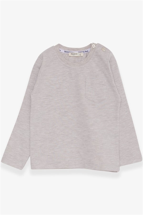 Baby Boy Long-Sleeved T-Shirt with Pockets, Beige Melange (9 Months-3 Years)