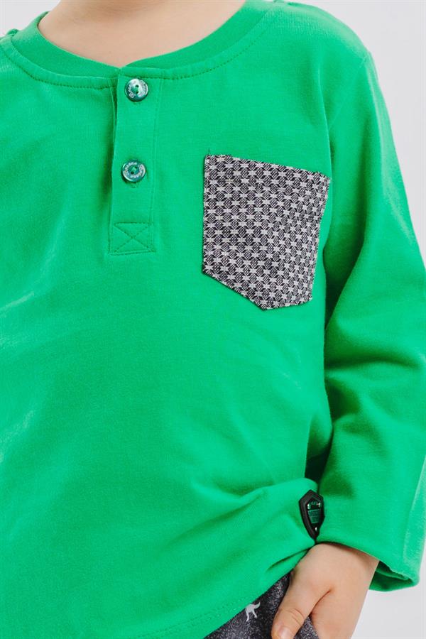 Baby Boy Long-Sleeve T-Shirt with Pockets, Buttons, and Emblem, Green (9 Months-3 Years)