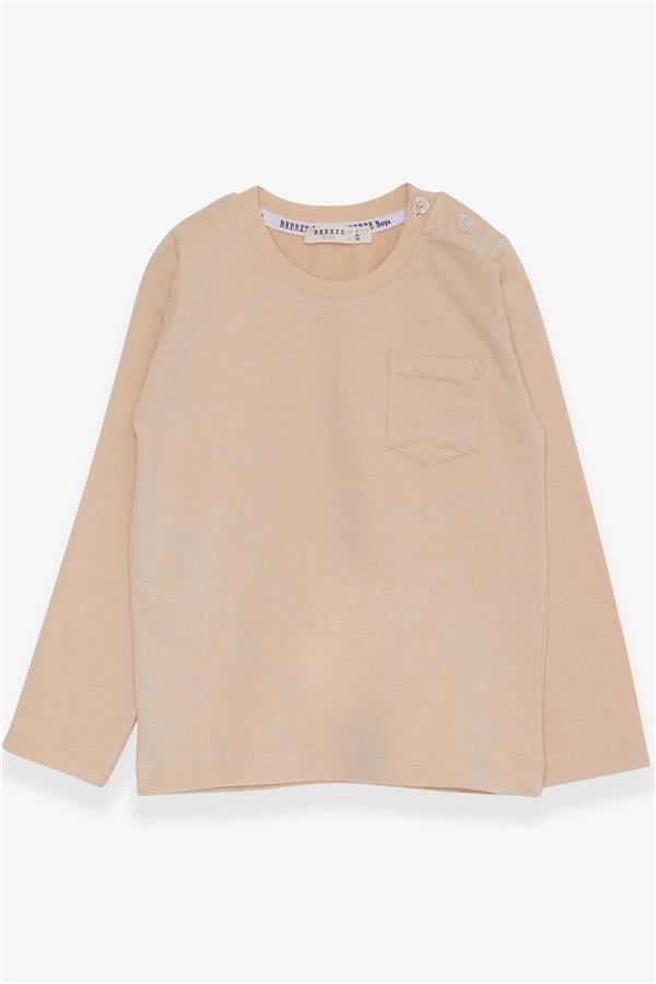 Baby Boy Long-Sleeved T-Shirt with Pockets, Beige (9 Months-3 Years)
