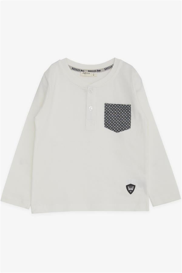 Baby Boy Long-Sleeve T-Shirt with Pockets, Buttons, and Emblem, Off-White (9 Months-3 Years)