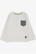 Baby Boy Long-Sleeve T-Shirt with Pockets, Buttons, and Emblem, Off-White (9 Months-3 Years)