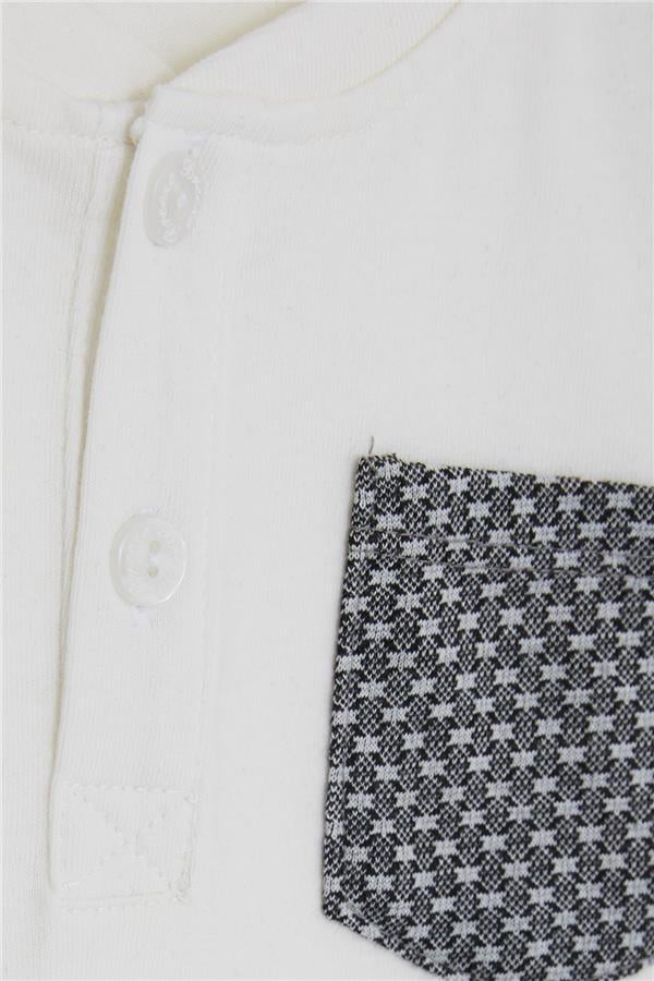 Baby Boy Long-Sleeve T-Shirt with Pockets, Buttons, and Emblem, Off-White (9 Months-3 Years)
