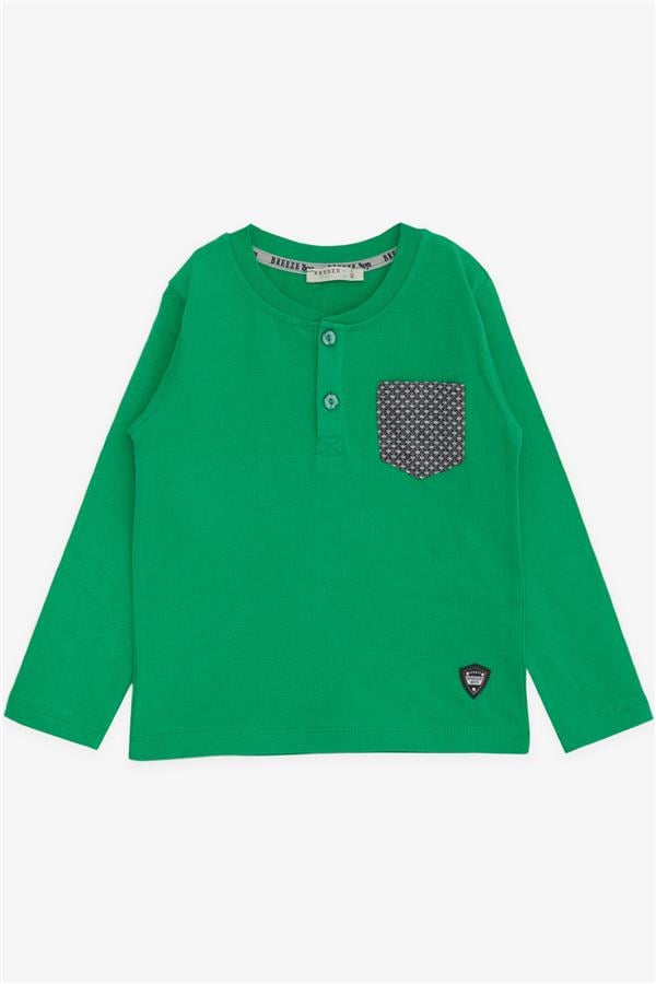 Baby Boy Long-Sleeve T-Shirt with Pockets, Buttons, and Emblem, Green (9 Months-3 Years)