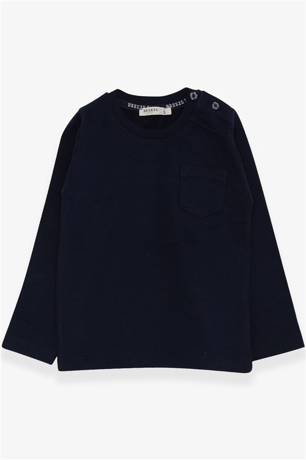 Baby Boy Long-Sleeved T-Shirt with Pockets, Navy Blue (9 Months-1.5 Years)