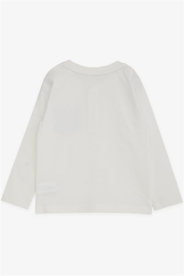 Baby Boy Long-Sleeve T-Shirt with Pockets, Buttons, and Emblem, Off-White (9 Months-3 Years)