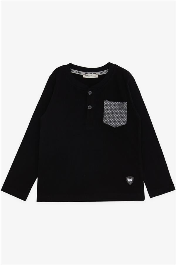 Baby Boy Long-Sleeved T-Shirt with Pockets and Patch, Black (9 Months-1.5 Years)