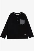 Baby Boy Long-Sleeved T-Shirt with Pockets and Patch, Black (9 Months-1.5 Years)