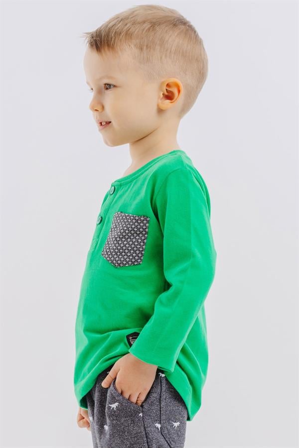 Baby Boy Long-Sleeve T-Shirt with Pockets, Buttons, and Emblem, Green (9 Months-3 Years)