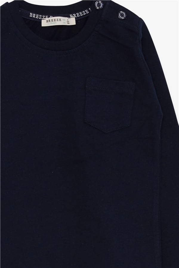 Baby Boy Long-Sleeved T-Shirt with Pockets, Navy Blue (9 Months-1.5 Years)