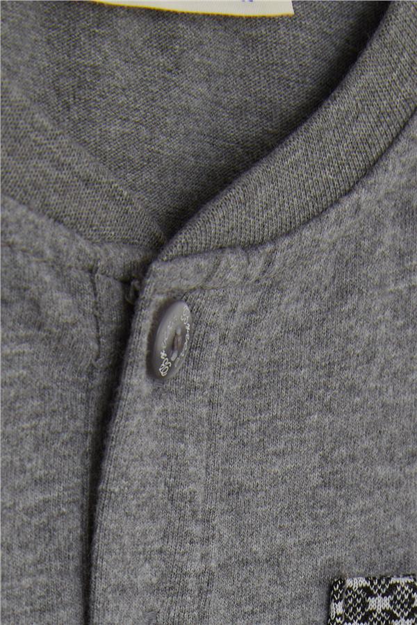 Baby Boy Long-Sleeve T-Shirt with Pockets, Buttons, and Emblem, Dark Grey Melange (9 Months-3 Years)
