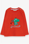 Baby Boy Long-Sleeve T-Shirt with Dinosaur Embroidery, Orange (9 Months-1.5 Years)