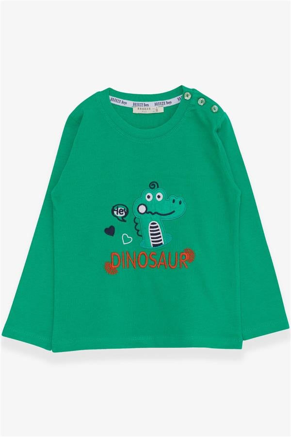 Baby Boy Long-Sleeve T-Shirt with Dinosaur Embroidery, Green (9 Months-3 Years)