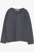 Baby Boy Long-Sleeved T-Shirt with Pattern and Emblem, Navy Blue (9 Months-1.5 Years)