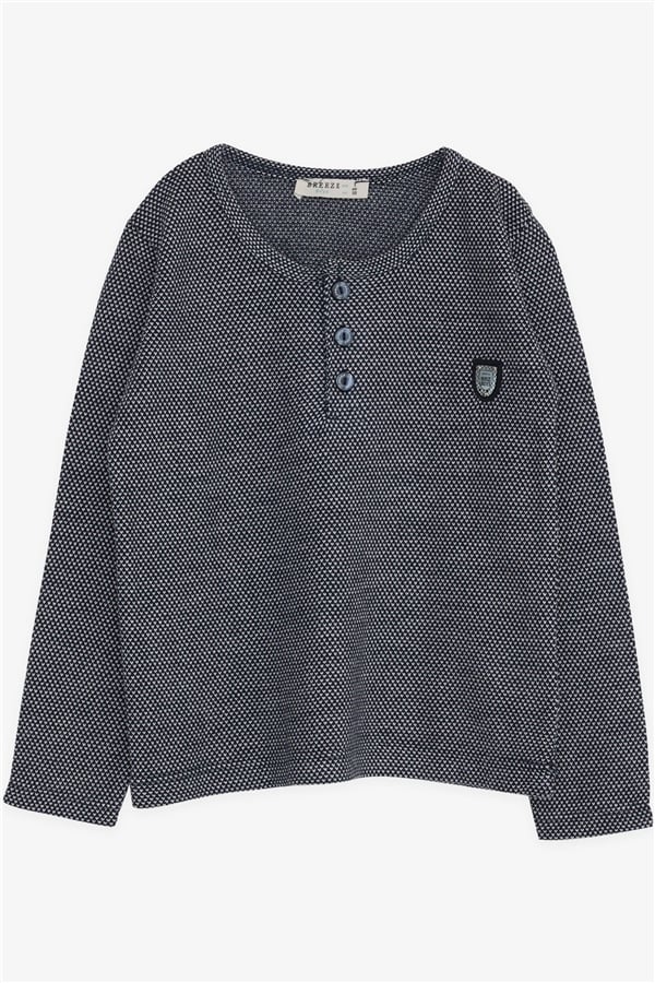 Baby Boy Long-Sleeved T-Shirt with Pattern and Emblem, Navy Blue (9 Months-1.5 Years)